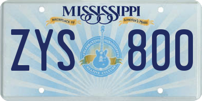 MS license plate ZYS800