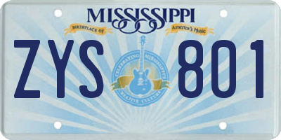 MS license plate ZYS801