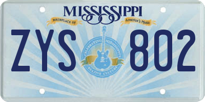 MS license plate ZYS802