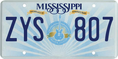 MS license plate ZYS807