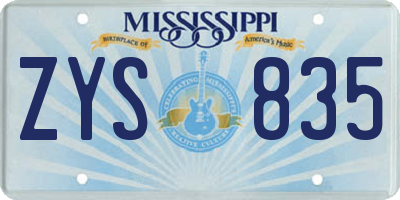 MS license plate ZYS835