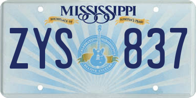 MS license plate ZYS837