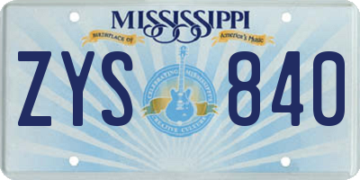 MS license plate ZYS840