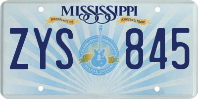 MS license plate ZYS845