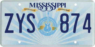 MS license plate ZYS874