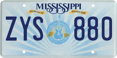 MS license plate ZYS880