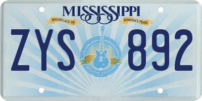 MS license plate ZYS892
