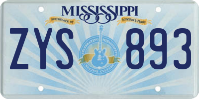 MS license plate ZYS893