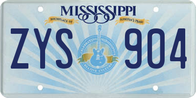 MS license plate ZYS904