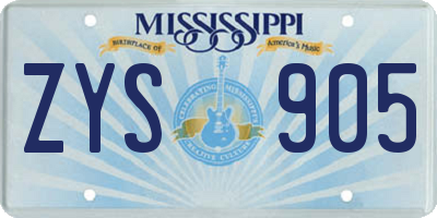 MS license plate ZYS905