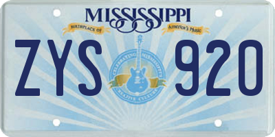 MS license plate ZYS920
