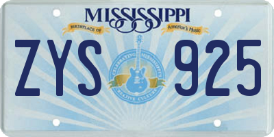 MS license plate ZYS925