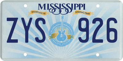 MS license plate ZYS926