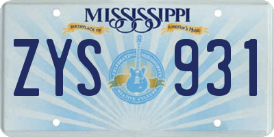 MS license plate ZYS931
