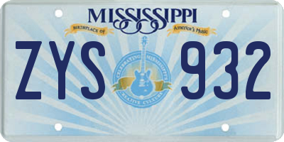 MS license plate ZYS932