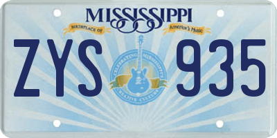 MS license plate ZYS935