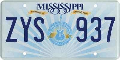 MS license plate ZYS937