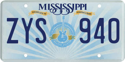 MS license plate ZYS940