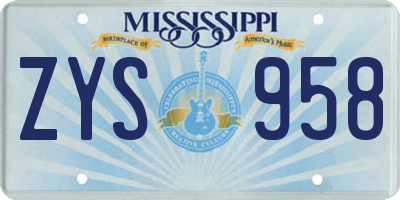 MS license plate ZYS958