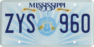 MS license plate ZYS960
