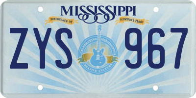 MS license plate ZYS967