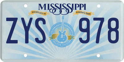 MS license plate ZYS978