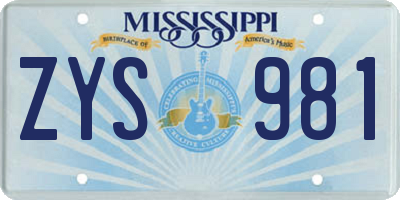MS license plate ZYS981