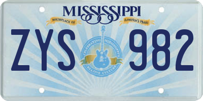 MS license plate ZYS982