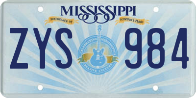 MS license plate ZYS984