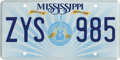 MS license plate ZYS985