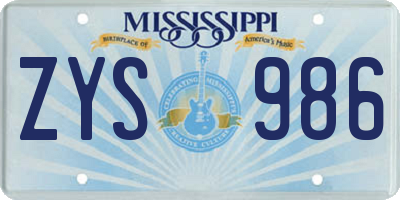 MS license plate ZYS986