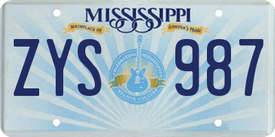 MS license plate ZYS987