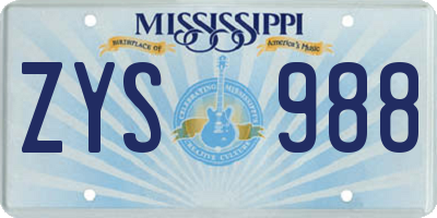 MS license plate ZYS988