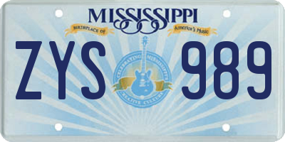 MS license plate ZYS989
