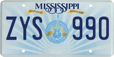 MS license plate ZYS990