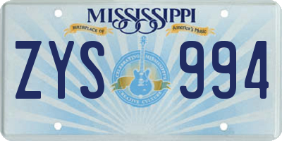 MS license plate ZYS994