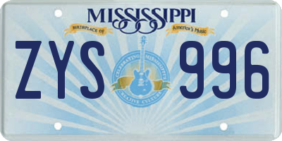 MS license plate ZYS996