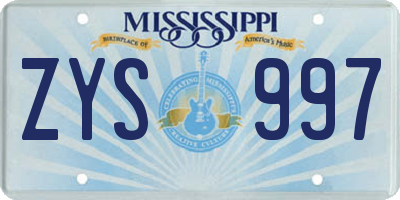 MS license plate ZYS997