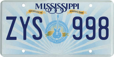 MS license plate ZYS998