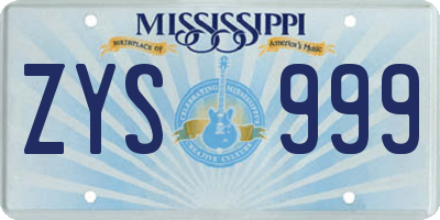 MS license plate ZYS999