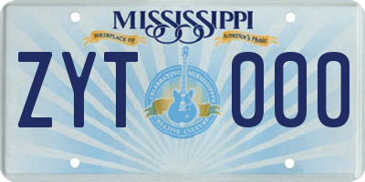 MS license plate ZYT000