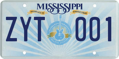 MS license plate ZYT001