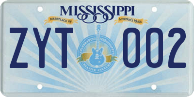 MS license plate ZYT002