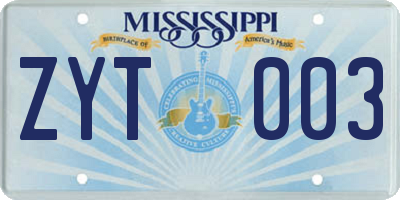 MS license plate ZYT003