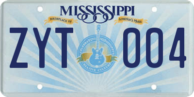 MS license plate ZYT004