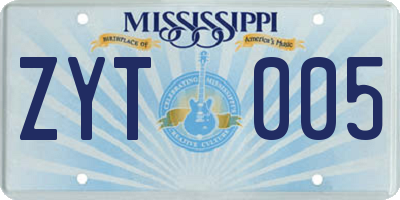 MS license plate ZYT005