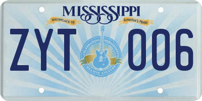 MS license plate ZYT006