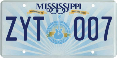 MS license plate ZYT007