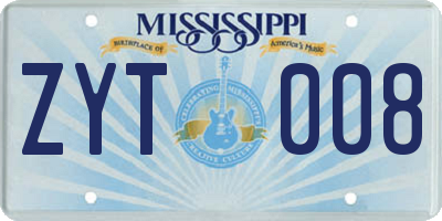 MS license plate ZYT008