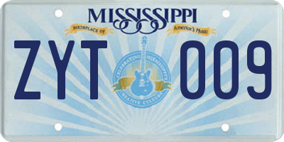 MS license plate ZYT009